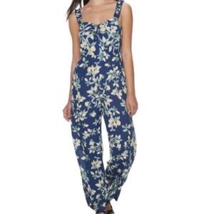 Candie’s Lemon/Floral Navy Blue Wide Leg Sleeveless Jumpsuit size XXL